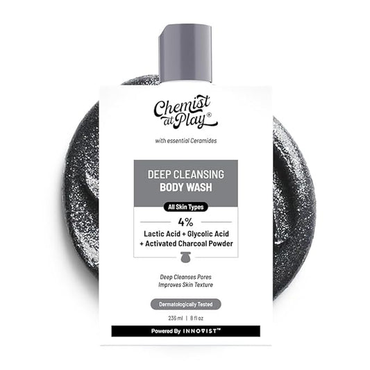 Chemist at Play Deep Cleansing Body Wash| Activated Charcoal Removes Dirt | Lactic Acid for Skin Texture| Glycolic Acid for Exfoliation| 7.9 Fl oz