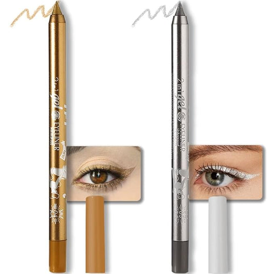 evpct 2Pcs Gold & Silver Color Gel Glitter Eyeliner Pencils Set for Women Waterline Waterproof Smudge Proof lapiz de ojos delineador de ojos contra el agua Eye Liner Makeup