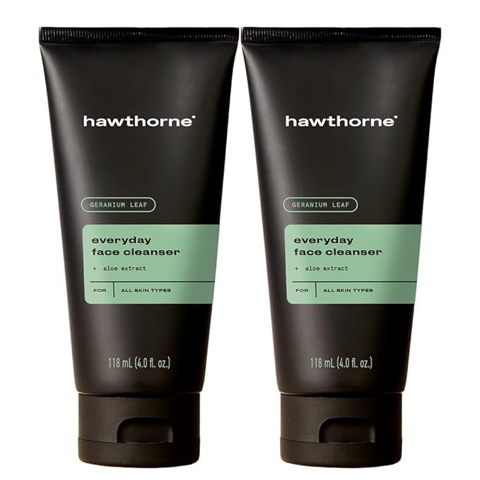 Hawthorne Men's Everyday Face Wash Cleanser With Aloe Extract and Calming Ceramides. For All Skin Types. Natural Ingredients, Vegan, Sulfate Free. 2-Pack, 4 Fl. Oz. Each