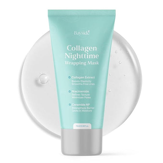 Bayside Collagen Nighttime Wrapping Mask | Overnight Face Mask with Collagen, Niacinamide & Ceramide NP | Hydrating Peel Off Face Mask for Firm, Smooth & Radiant Skin | Facial Skincare for Women, 75ml