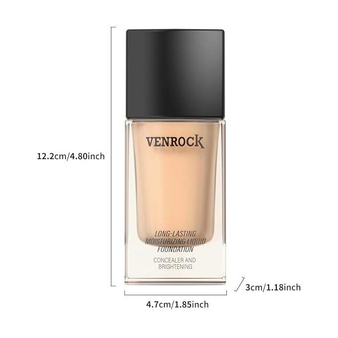 VENROCK 24HR Long-Lasting Moisturizing Liquid Foundation | Radiant, Waterproof, Concealing & Oil-Control (01# Ivory White, 30ml)