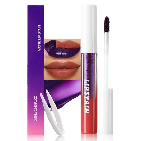 Matte Liquid Lip Stain Peel Off Lip liner Tattoo with Tweezer, Nude Brown Liquid Lipstick Lipstain Long Lasting Waterproof for Women, Highly Pigmented Not Faded Smudge-proof Easy to Apply, 04