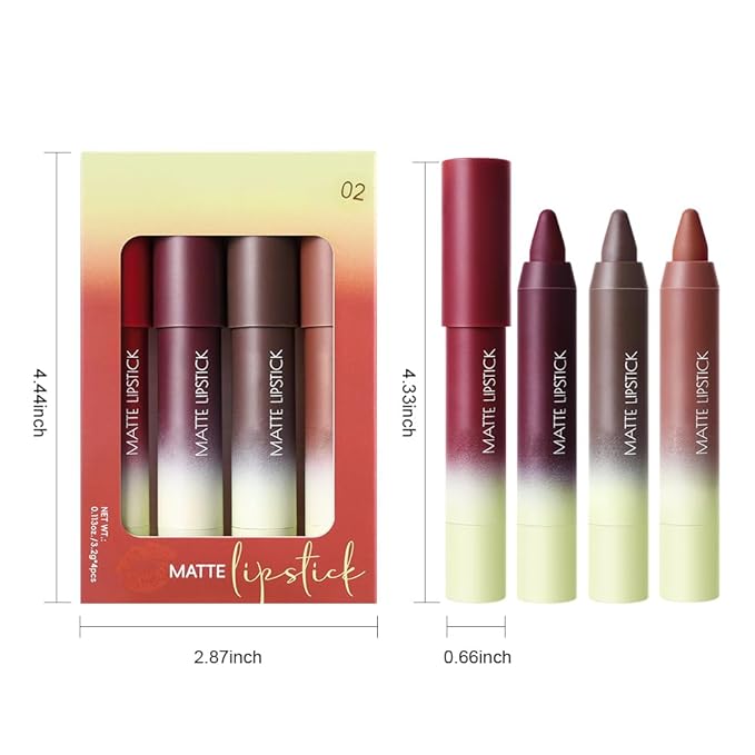 BINGBRUSH 4PCS 2in1 Matte Lip Liner and Lipstick Combo, Lipstick for Women, Longwear Waterproof Lip Liner Pencil, Matte lipstick Smudge Proof, Women's Long Lasting Lip Makeup (Set02 05#+06#+07#+08#)