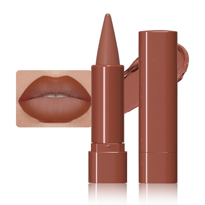 BINGBRUSH 2-in-1 Gradient Lip Liner & Lipstick Combo,Pink Matte Longwear Waterproof Lip Pencil with Cone Tip,Smudge Proof Crayon for Flawless Ombre Contour,Women's Long Lasting Makeup Set-04#Sienna