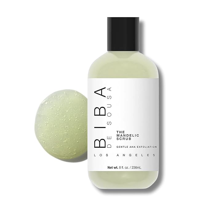 Biba De Sousa The Mandelic Scrub - Gentle AHA Exfoliation - Invigorating Daily Facial Cleanser For All Skin Types - (8 oz)