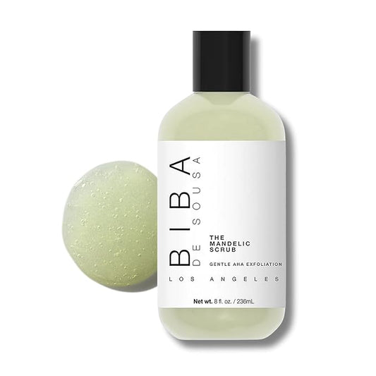 Biba De Sousa The Mandelic Scrub - Gentle AHA Exfoliation - Invigorating Daily Facial Cleanser For All Skin Types - (8 oz)