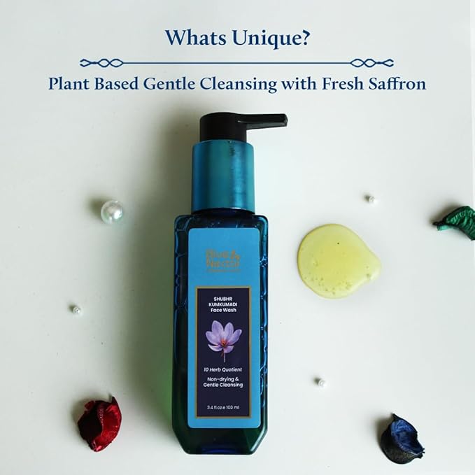 Blue Nectar Kumkumadi Brightening Face Wash with Saffron for Women & Men | Sulphate free Anti Pimple Face Cleanser (10 Herbs, 6.76 Fl Oz)
