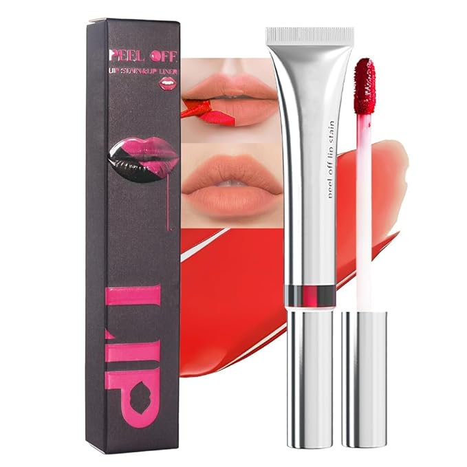 evpct Lip Tains Peel off, Peel off Lip Liner Tattoo Lip Stain Tint Gloss Marker Makeup, Long Lasting Waterproof 24 Hours Matte Finish Transfer-proof Pigmented Color Stay Lipsticks, 115 Orange Red