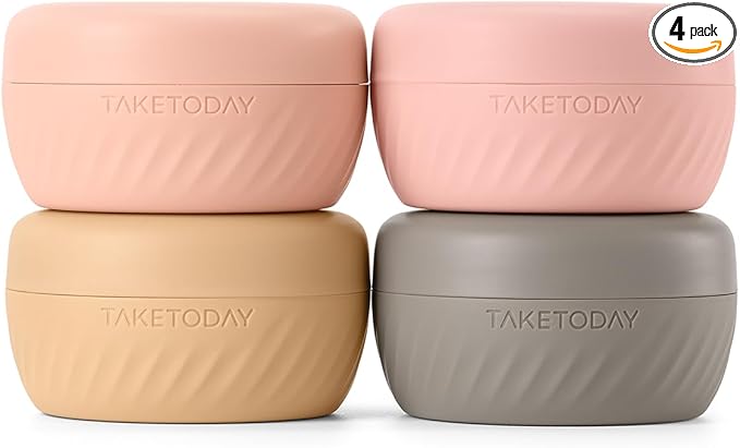 TakeToday Travel Containers for Toiletries, Leak-proof, TSA Approved, Refillable Silicone Cream Jars with Lid Travel Size Essential for Cosmetic toiletry Cream, 2oz, 4 Pack (Apricot)