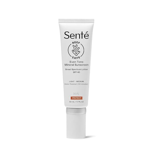 Senté Even Tone Mineral Sunscreen Tinted | SPF 40 Light-Medium | Hydrating, Lightweight Sun Protection Treatment for Redness & Discoloration | UVA/UVB & Blue Light Defense | 1.7 oz