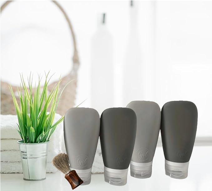 Travel Bottles for Toiletries, TSA Approved 3oz Leak Proof Silicone Soft Refillable Squeeze Travel Size Containers BPA Free for Cleansers, Lotions, Shampoo, Conditioner 4pk (2Black-2Gray)