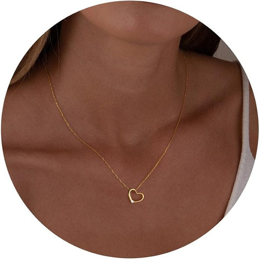 Dainty Gold Heart Necklace for Women - 14K Gold/Silver Plated Cute Heart Handmade Disc Circle Bee Choker Adjustable Necklace for Women Trendy Jewelry