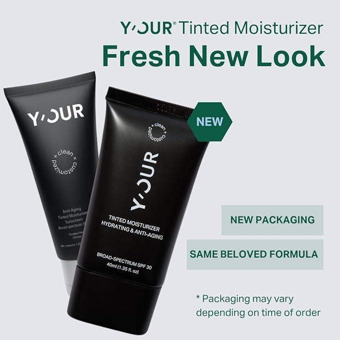 Y’OUR Tinted Moisturizer: Hydrating & Anti-Aging Tinted SPF 30 Makeup; Fragrance-Free, Oil-Free for Dry, Oily & Combination Skin. Made in USA. 1.35 fl. oz (Light)