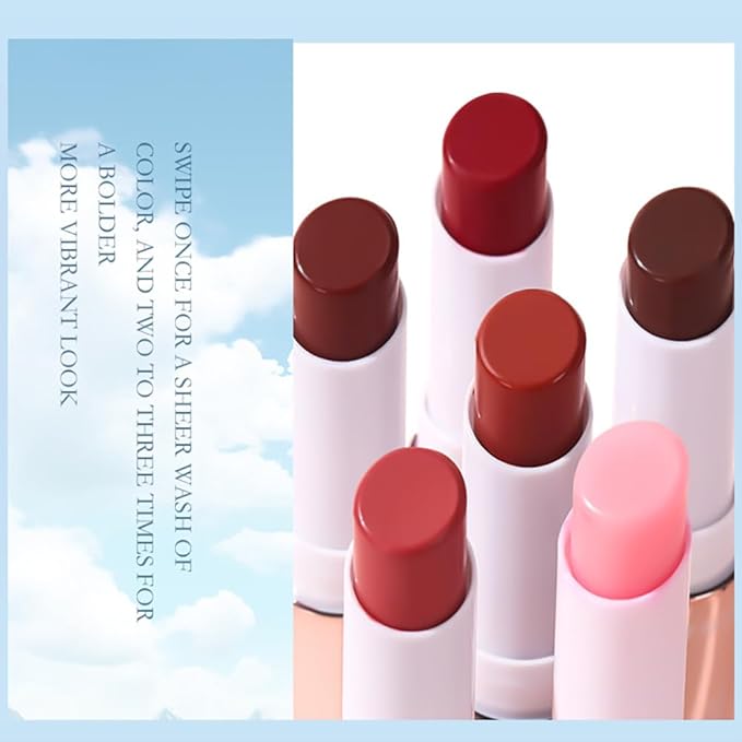 6 Pcs Lip Tint Hydrating, Tinted Lip Balm, Deep Nourishing Glossy Lipstick Set, Long Lasting Moisturizing Lip Care Balm Lip Makeup for Dry, Cracked and Chapped Lips