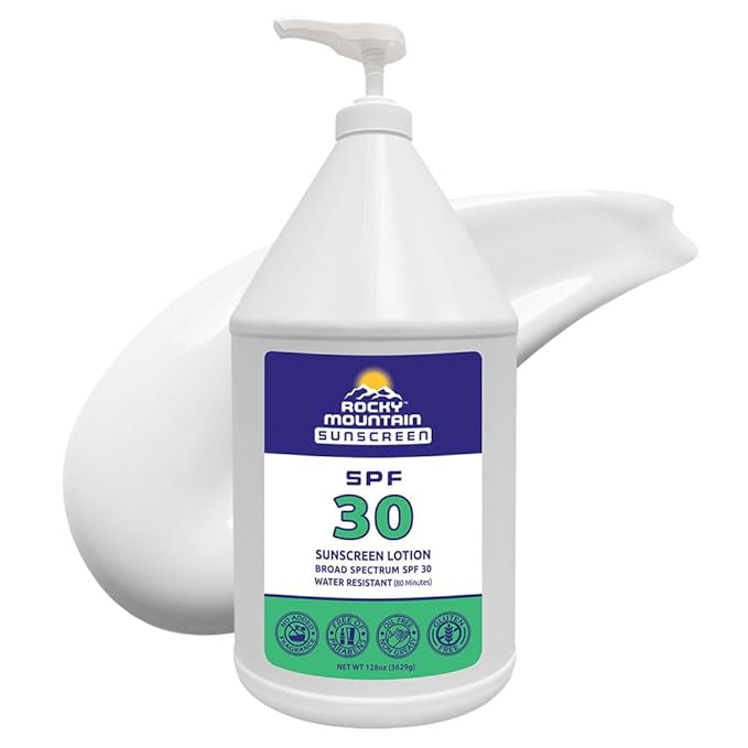Rocky Mountain Sunscreen - SPF 30 Lotion | Broad Spectrum UVA/UVB Protection | Hawaii 104 Reef Act Compliant (Oxybenzone & Octinoxate Free) | Water Resistant 80 Min. | Gallon with Pump (128 Fl Oz)