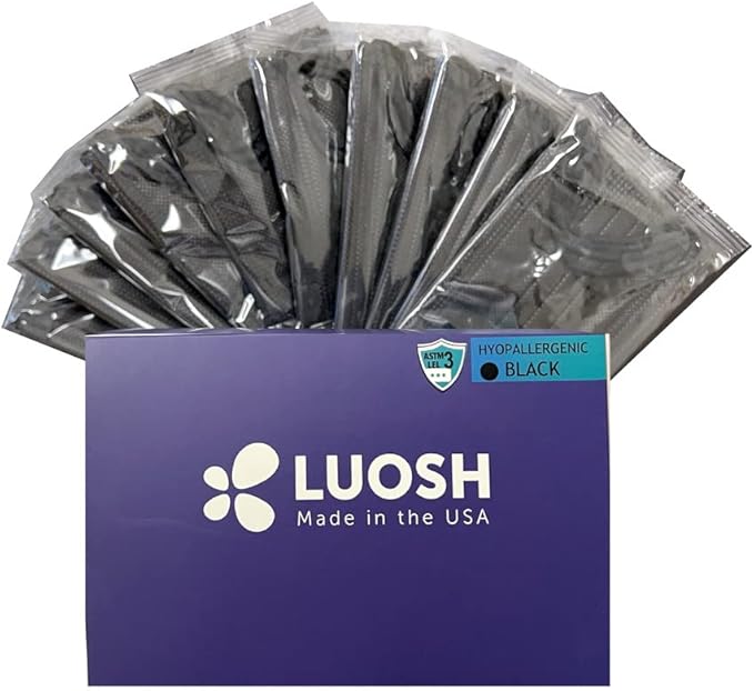 Luosh Face Masks Disposable Made in USA, 3 Ply Disposable Masks 50pcs,Adult Mask, Kids Mask, Black Masks, White Masks
