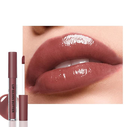 Brown Nourishing Lip Plumper Gloss, Wine Red Moisturizing High Shine Nude Lip Glow Oil, Long Wear Hydration Mini Liquid Lipstick Makeup, Fresh Lightweight Glossy Plumping Lip Gloss for Women (01#)
