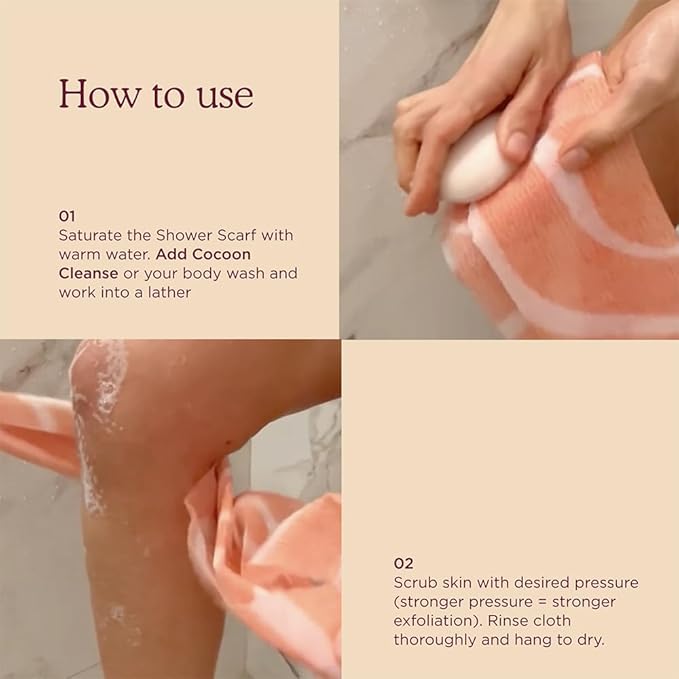 HANNI Extra-Long Shower Scarf, Japanese-Inspired Exfoliating Body Scrubber, Loofah-Like Wash Cloth for Dead Skin Removal