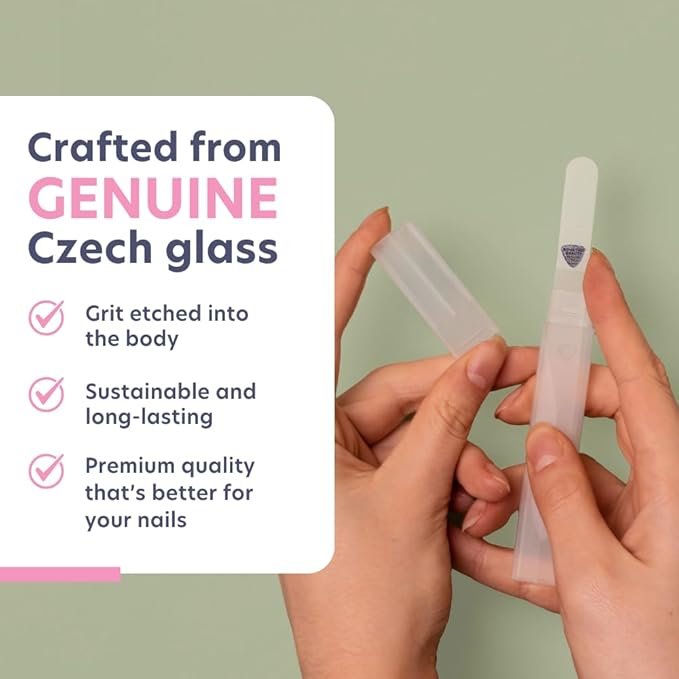 Bona Fide Beauty Czech Glass Nail File for Natural Nails (Guava Color), Fine Grit (180/240) Etched Crystal Fingernail File with Clear Case. Ideal Gift for Bridesmaids.