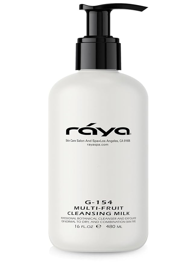 Raya Multi-Fruit Facial Cleansing Milk with AHA and BHA 16 oz (G-154) | Exfoliating Soap-Free Cleanser and Make-Up Remover for Dry and Combo Skin | Made with Multi-Fruit Alpha and Beta Hydroxy Acids