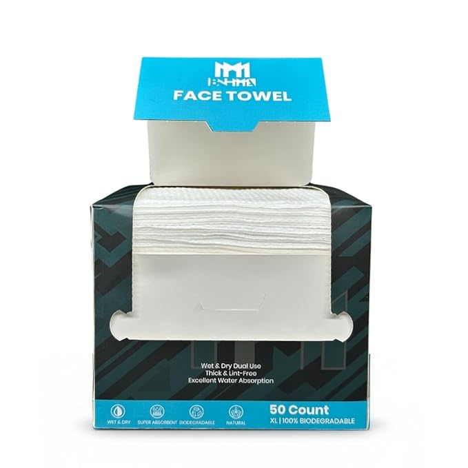 Clean Face Towels - Extra Soft 100% Dry Cotton Face Wipes, Disposable Face Towels, Dry Face Towelettes for Makeup Removal, Biodegradable Wipes, Single - Use Towels, 50 CT