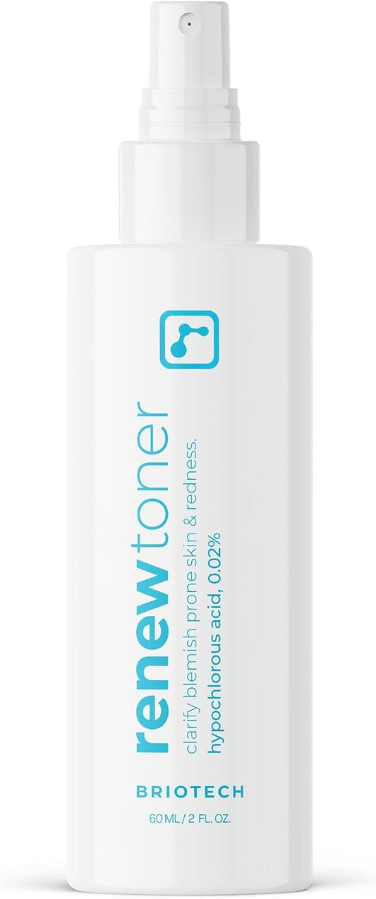 BRIOTECH Renew Toner, Hypochlorous Acid Spray, Minimize Appearance of Blemishes, Soothing Facial Mist for Sensitive Skin, Calm Redness & Bumps, Vegan, 2 fl oz Travel Size