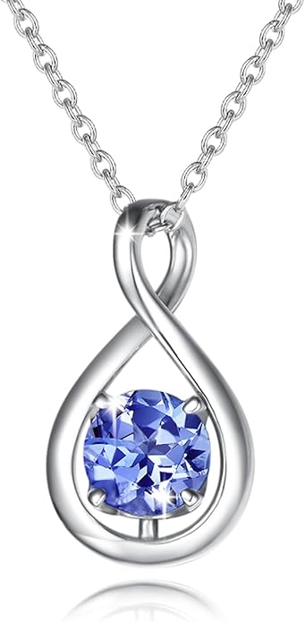 FANCIME Birthstone Necklaces for Women Fine Jewelry Sterling Silver Dainty Infinity Pendant Anniversary Birthday Christmas Gifts for Her Wife Mom Lady Daughter, Chain 16"+2" Extend