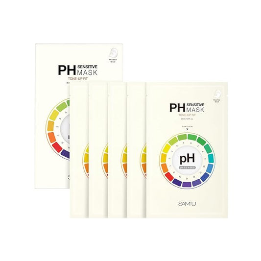 SAM’U PH Sensitive Tone Up Fit Face Mask – Radiance-Enhancing Vegan Sheet Mask with Glutathione, Niacinamide, and Vitamin C, Healthy Glow Travel-Friendly Korean Skincare (5 Sheets)
