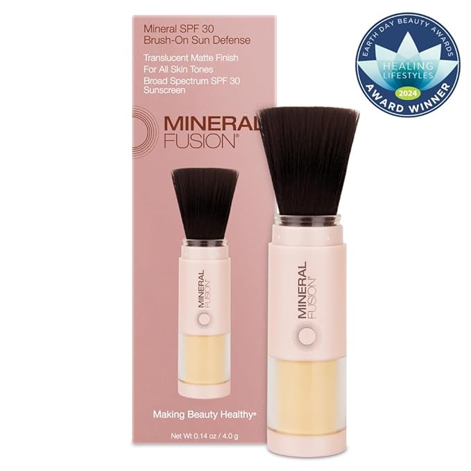 Mineral Fusion Brush-On Powder Sunscreen for Face SPF 30 | Transluscent Natural Daily Sun Care with UVA UVB Protection | Hypoallergenic, Non-Toxic | TSA & Travel Friendly