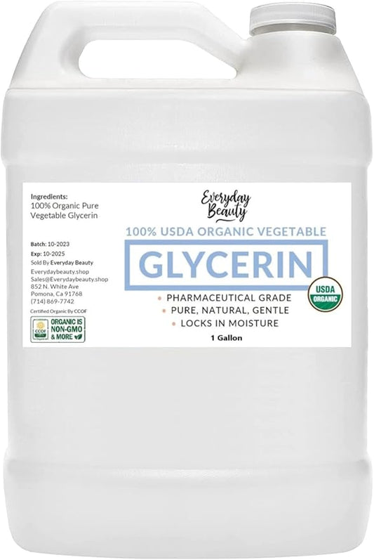 100% Organic Glycerin - Bulk 1 Gallon - For Skin & Hair - Food Grade - USDA Certified - Not From Palm Oil - Perfect Skin and Hair Moisturizer