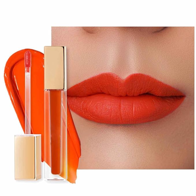 Oulac Matte Liquid Orange Lipstick for Women, Long Lasting Lipstick Waterproof Lip Stain, No Transfer, Creamy High Pigmented Formula with Rose Oil, Vegan & Cruelty-Free,Orange Red M07