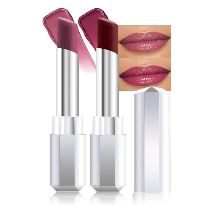 evpct 2Pcs Mauve Plum Cherry Honey Lipstick Tinted Lip Balm, Sheer Hydrating Shine Tinted Lipstick for Women, Moisturizing Lip Color, Nourishing Tinted Lip Balm Plumper Gloss Stain Glossy Shiny Finish