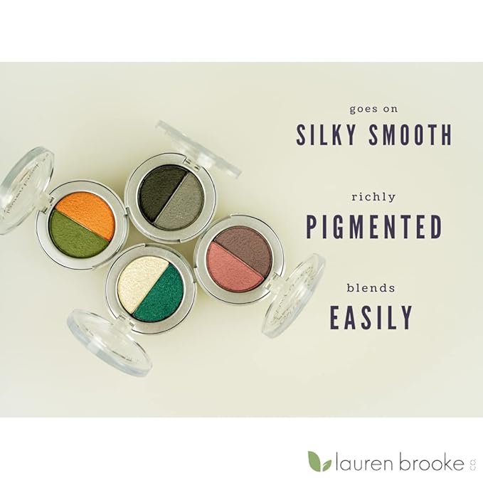 Lauren Brooke Cosmetiques Pressed Eye Shadow Duo, Richly Pigmented Natural Eyeshadow, EU Certified Organic Makeup For Women (Morning Dew/Summer Wind)