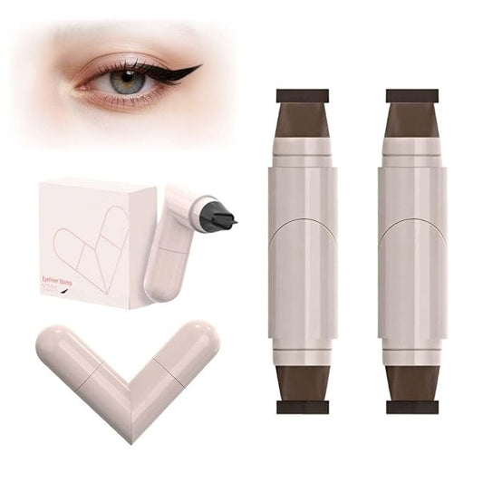 Gel Eyeliner Pencil Set, 2026 New Foldable Eyeliner Stamp for Perfect Wings, Waterproof Eyeliners Tool, Smudge Proof Eyeliners Pen for Beginners (2pcs Brown)