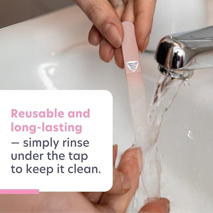 Bona Fide Beauty Czech Glass Nail File for Natural Nails (Raspberry) - Fine Grit (180/240) Etched Crystal Fingernail File with Clear Case. Ideal Gift for Women.