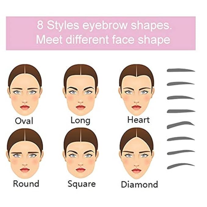 Beginner-Friendly Eyebrow Stencils, Eyebrow Templates, Eyebrow Shaping Kit - 8-Piece Washable Eyebrow Stencil Set, Multiple Brow Shapes + Non-Slip Handle + Adjustable Strap - Reusable