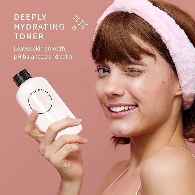 PURE'AM Korean Skincare Set– Korean Toner (250ml) - Barrier Cream Moisturizer (75ml) – For Dry, Sensitive & Acne-Prone Skin – Vegan & Gentle Formula