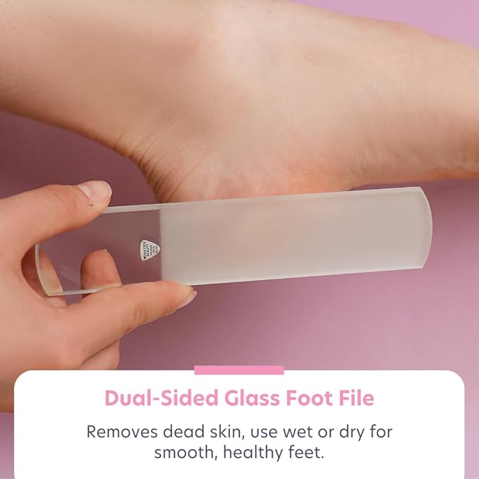 Bona Fide Beauty Nail Kit: Handmade from Czech Glass, Perfect Gift for Teenage Girl, 4PC Gift Set in Clear Color - Foot File, Traveil Nail File, Glass File, 1 Cuticle Pusher