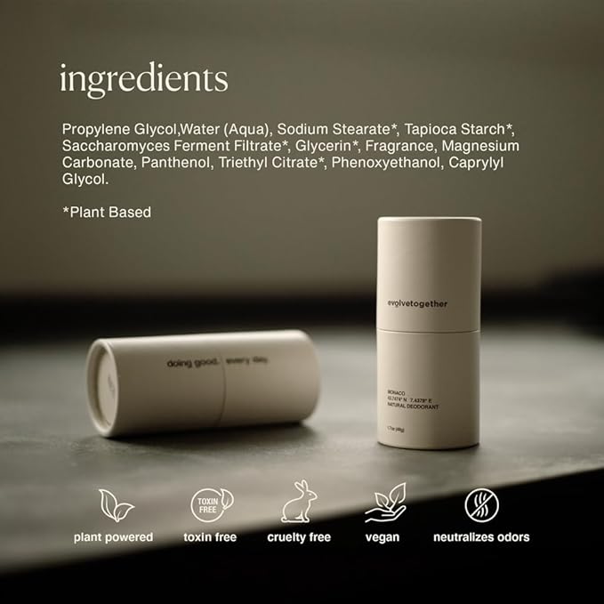 evolvetogether Aluminum Free Natural Deodorant for Women & Men | Lemon, Sage & Patchouli | Neutralizes Odors, Soothes Skin | Vegan, Cruelty-Free, Baking Soda Free | Made in USA (Tulum, 1.69 Oz)