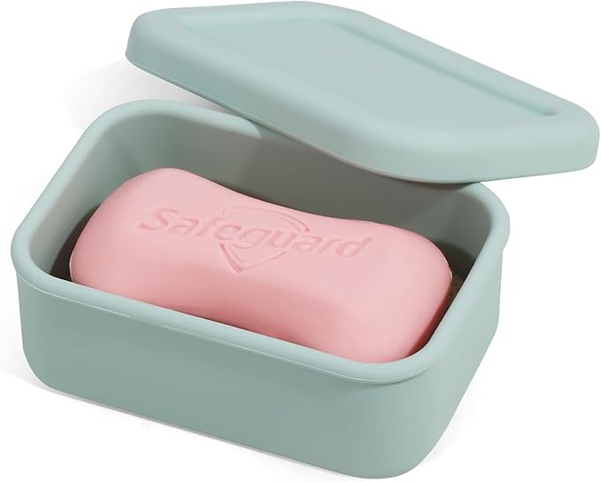 Leak Proof Silicone Travel Soap Case with Draining Layer, Travel Size Toiletry, Portable Soap Container for One Regular Bar Soap Perfectly, Shatter-Proof Soap Holder for Bathroom, Gym (Mint Green)