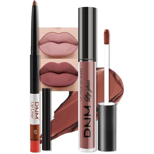 AMY'S DIARY 2Pcs Rosewood Brown Matte Lip Liner and Lipstick Makeup Set, Green Lip Stain Lip Gloss Matt Liquid Lipstick 24H Long Lasting lapiz labiales mate 24 horas originales larga duracion (57#)