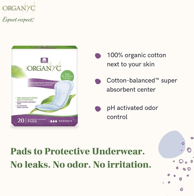 Organyc 100% Organic Cotton Inside and Out Incontinence Pads for Bladder Leaks, FSA/HSA Eligible, Maximum Flow, 16 Count