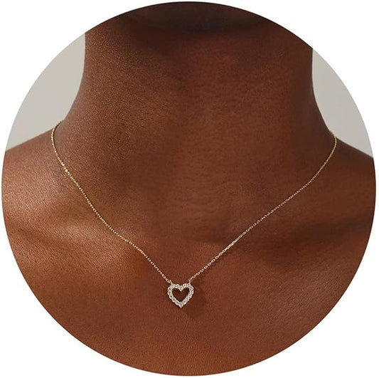 Dainty Gold Heart Necklace for Women - 14K Gold/Silver Plated Cute Heart Handmade Disc Circle Bee Choker Adjustable Necklace for Women Trendy Jewelry