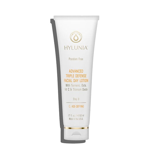 Hylunia Triple Defense Day Lotion | Age-Defying Moisturizer | Vitamin C, Turmeric & Titanium Dioxide | Hydrate, Protect & Rebuild Collagen | Clean, Non-Toxic Formula | All Skin Types | 1.7 fl. oz.