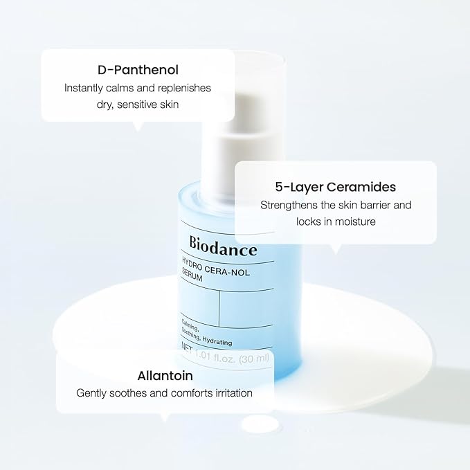 BIODANCE Hydro Cera-Nol Serum, Hydrating, Quick Soothing Effect, Redness Reducing, Hydration Boost Serum for Sensitive Skin, Korean Skincare, Stocking Stuffers for Teen Girls | 1.01 fl.oz x 1 ea
