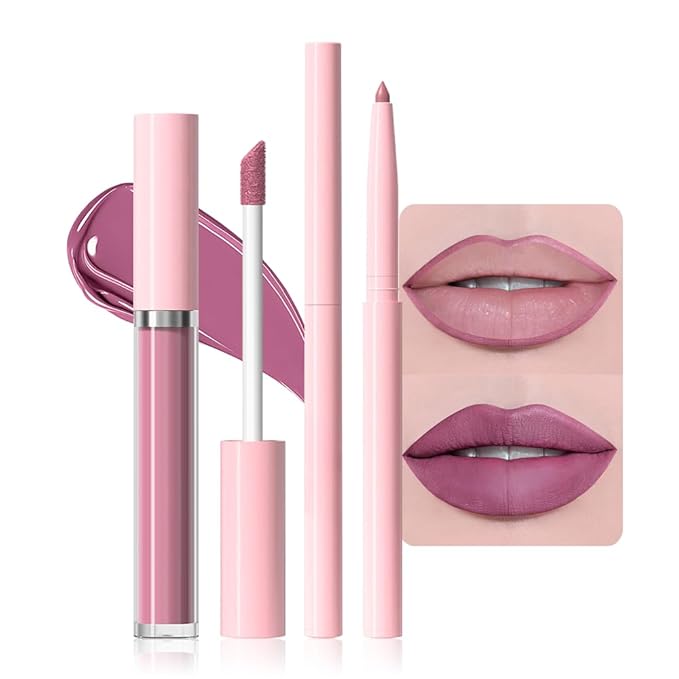 AMY'S DIARY 2pcs Matte Dark Red Lip Liner & Lipstick Makeup Set, Liquid Lipstick 24H and Lip Liner Set Matt Liquid Lips Make Up Waterproof Long Lasting (09#, 2 Pcs Set)