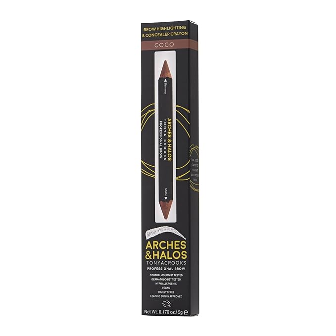 Arches & Halos Brow Highlighting and Concealer Crayon - Coco - Shaping and Shimmer Eyebrow Stick and Highlighter Duo - Soft, Ultra Creamy Formula - Define, and Sculpt for Sharp Brows - 0.176 oz