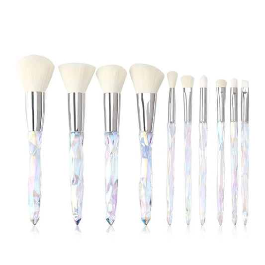 Makeup Brushes Crystal Handle Set, Tenmon 10 PCS Crystal Transparent Handle Kabuki Powder Foundation Brush Concealer Eye Shadow Eyeliner Eyebrow Brush (White)