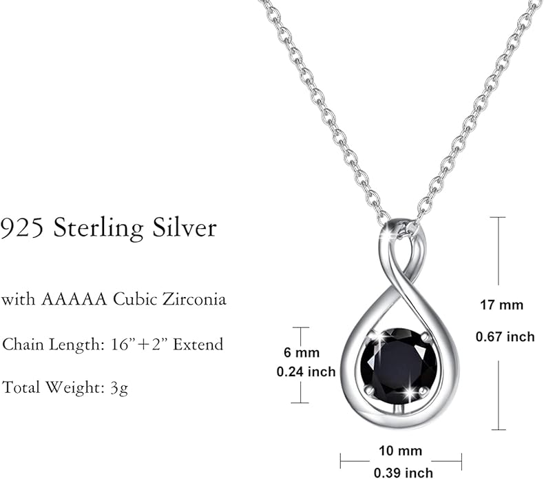 FANCIME Birthstone Necklaces for Women Fine Jewelry Sterling Silver Dainty Infinity Pendant Anniversary Birthday Christmas Gifts for Her Wife Mom Lady Daughter, Chain 16"+2" Extend