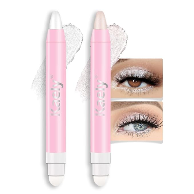 evpct 2Pcs Cream Eye Shadow Brightener Sticks Set for Eyes Waterproof, Champagne Shimmer & Pearl Shimmer Cream Eyeshadow Applicator Stick Long Lasting Pigmented Eye Makeup sombras en crema para ojos